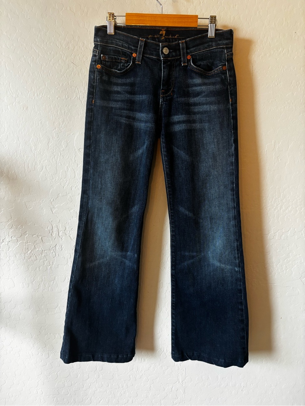 7 For All Mankind Dark Indigo hemmed 27” inseam Jeans size 26